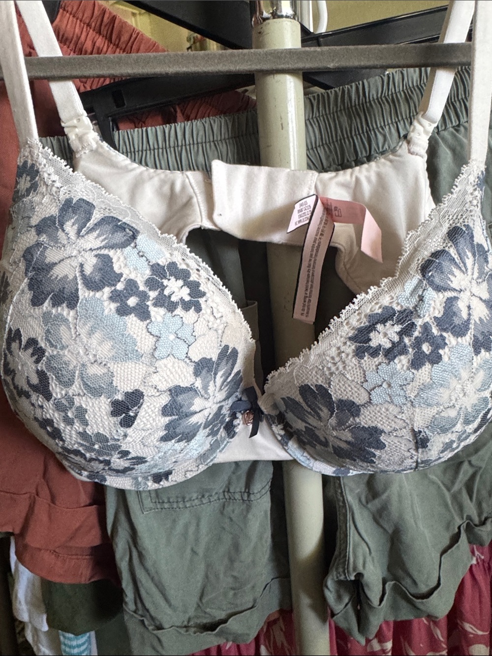 Victoria's Secret Light Blue and Gray Floral Lace